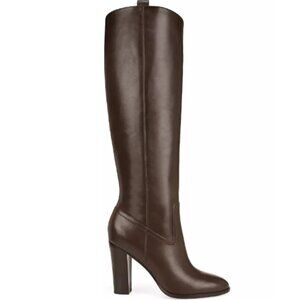 NEW Veronica Beard Vesper Pull On High Heel Boots Dark Brown Leather Size 8